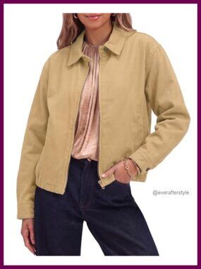 Oversized Denim Bomber Jacket Women Zip Up Cropped Jean Jacket